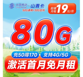 移动山青卡19元80G