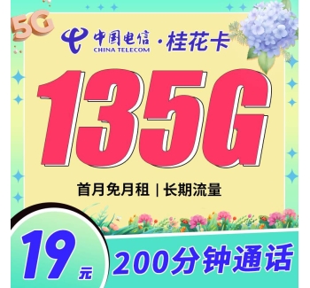 电信桂花卡19元135G+200分钟