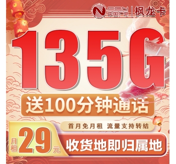 卡世界广电枫龙卡29元135G+100分钟