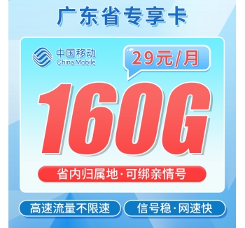 卡世界移动粤枫卡29元160G